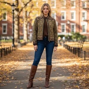 Vintage Icelandic Tapestry Knit Wool Jacket Zip Front Size M